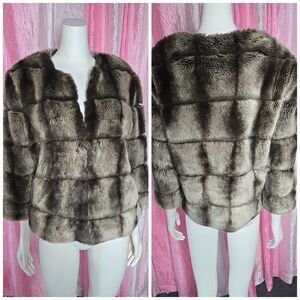 Express 90'S Soft Faux Fur Mink Y2K Brown Hook Closure Jacket Size Medium